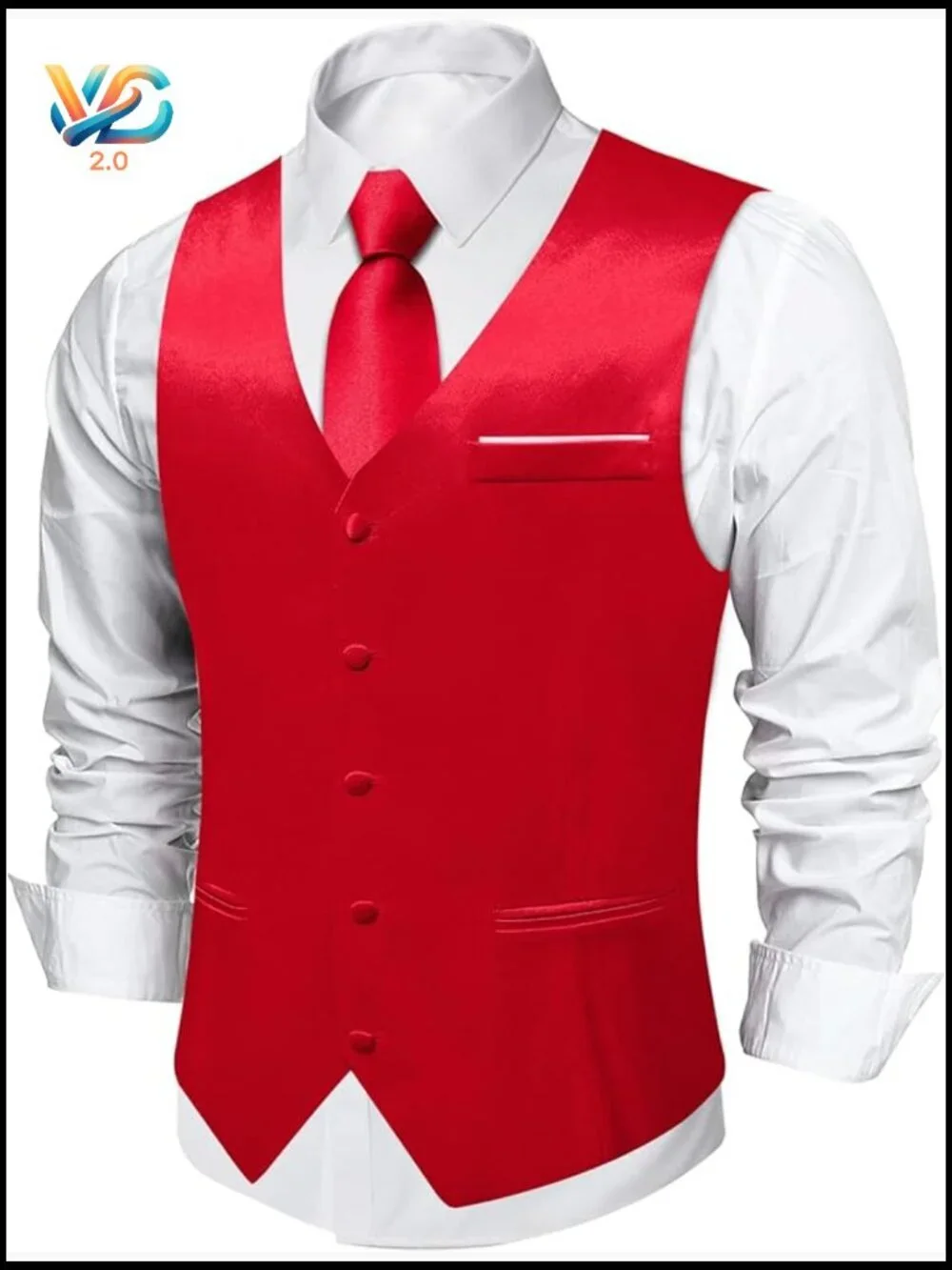 Men's Satin Vest and Tie Set, V-Neck, Adjustable Back, Formal Wear